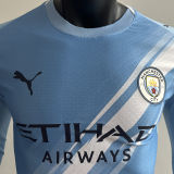 2025/26 Man City Home Blue Player Version Long Sleeve Soccer Jersey
