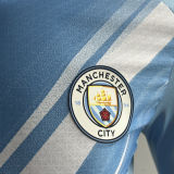 2025/26 Man City Home Blue Player Version Long Sleeve Soccer Jersey