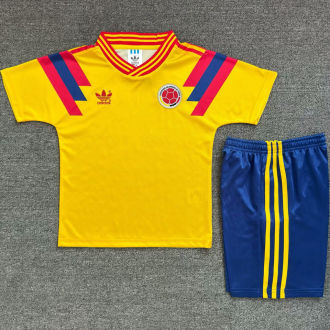 1990 Colombia Home Yellow Retro Kids Soccer Jersey