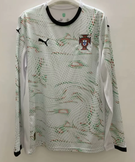 2025/26 Portugal Away while Long Sleeve Fans Version Soccer Jersey