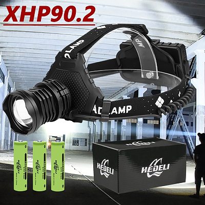 Super Bright XHP90 XHP100 LED Headlight Rechargeable Zoom Headlamp Head Torch