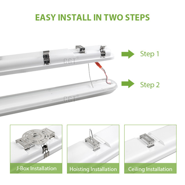 160° Distribution LED Vapor Tight Fixture Tri-proof Light 4FT 40W 60W -130lm/w -100-277V or 120-347V -UL cUL DLC Premium