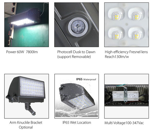 Full Cut Off LED Wall Pack With Photocell 42W 60W 80W 100W -120lm/w -100-277V or 100-347V -ETL cETL DLC Preimium
