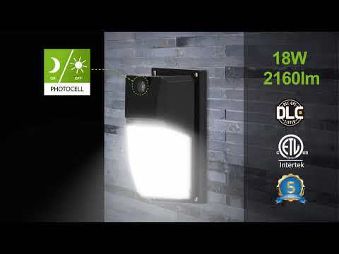 18W Mimi LED Wall Mount With Photocell Dusk to Down -120lm/w -100-277V -ETL cETL DLC
