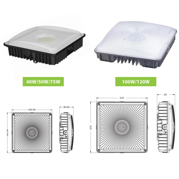 LED Canopy Light 40W 50W 75W 100W 120W -120lm/w -100-277V or 100-347V -ETL cETL DLC