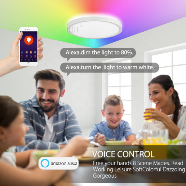 White and RGB Mood Light  WIFI Smart Ceiling Light - APP / Vioce / Remote Contorl -Work with Amazon Alexa, Google Assistant -100-240V -ETL cETL CE Rhos