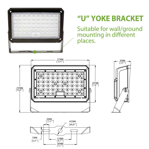 150W 200W LED Flood Light Area Light With Photocell -  U  Yoke Bracket -140lm/w - 100-277V/347V -ETL cETL DLC CE RoHs