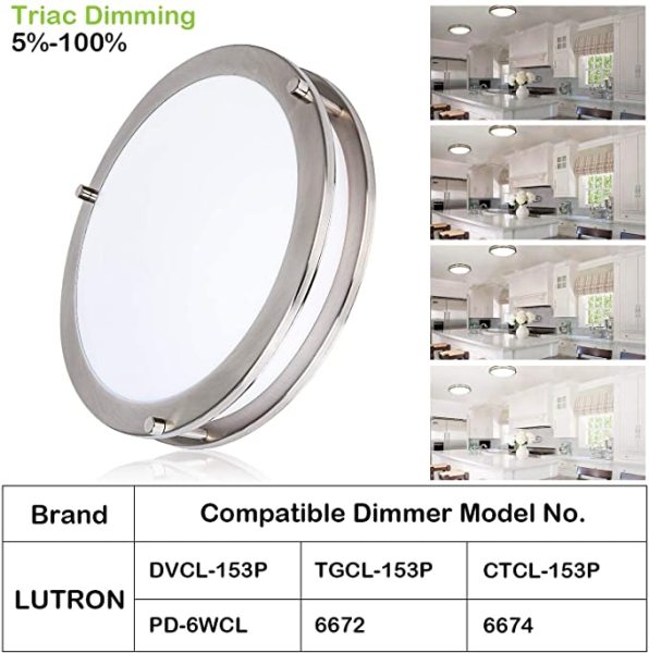 3-CCT Switchable Double Ring LED Flush Mount Ceiling Light Brushed Nickel Saturn Finish 10'' 15W -12'' 18W -14'' 24W -120V Dimmable - ETL FCC Energy Star