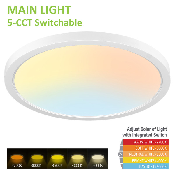 White and Color Night Light LED Flush Mount Ceiling Light 12'' 24W+4W -16'' 32W+4W -120V or 240V Dimmable - ETL FCC Energy Star CE RoHs