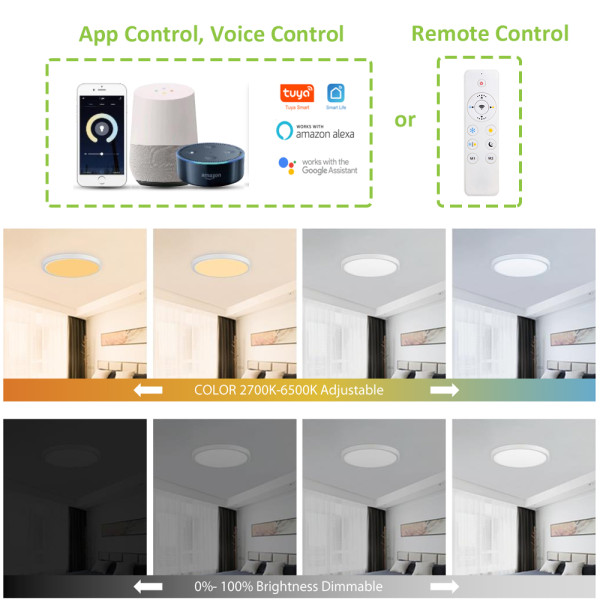 2700-6500K Adjustable WIFI Smart  Ceiling Light -APP /Vioce /Remote Contorl -Work with Amazon Alexa, Google Assistant -100-240V -ETL cETL CE Rhos