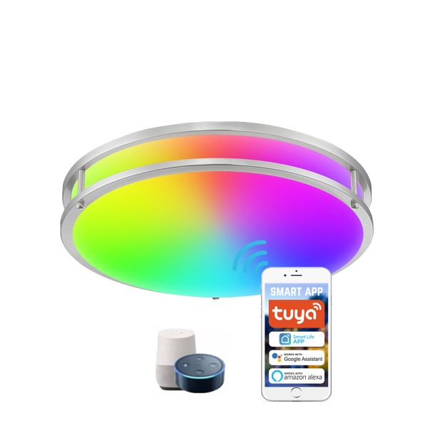 White and Color Ambiance WIFI Flush Mount Ceiling Light - APP / Vioce Contorl -Work with Amazon Alexa, Google Assistant - ETL cETL FCC Energy Star