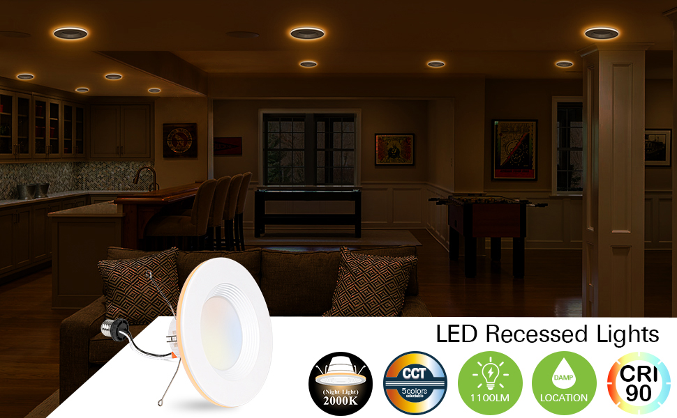 Cgt Recessed Downlight Can Retrofit Ceiling Light With 2000k Amber Night Cgt Recessed Downlight Can Retrofit, 6 Can Lights With Night Light