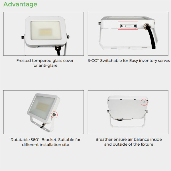 3-CCT Switchable 10W 20W 30W 40W 50W LED Flood Light 200-240V -CE, Rohs