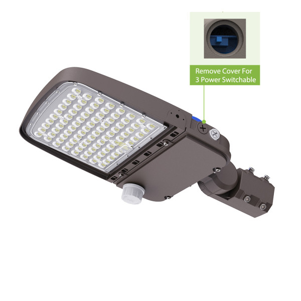 3-Power Switchable LED Parking Lot Light Shoebox Light With Photocell or Sensor 75W 100W 150W 200W 240W -160lm/w -100-277V /100-347V /277-480V -ETL cETL DLC 5.1 Premium