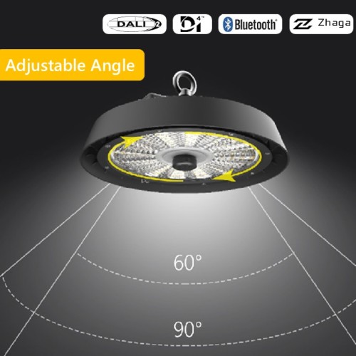 Angle adjustable 60/90° UFO High bay Light 200W 150W 100W 3watts 3cct 0-10V DALI-2 D4i Bluetooth Mesh Intelligent Groups Control