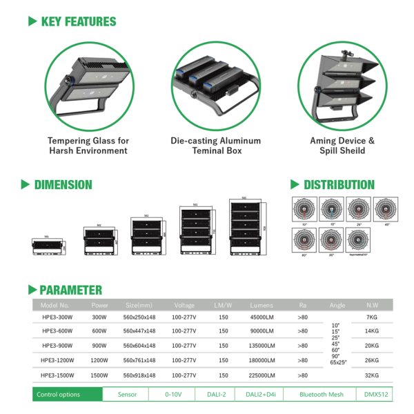 High Post LED Stadium Spot Light 300W 600W 900W 1200W 1500W 150lm/w  UL cUL CE CB SAA Rohs