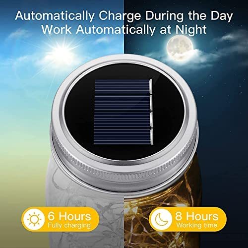 GONIMY Solar Mason Jar String Lights Lid, [Upgraded] 9 Pack 20 Led Antirust Waterproof Fairy Firefly Jar Lids Lights with 9 Hangers (Jars Not Included) for Patio Garden Wedding (Multi-Colored(Pink))