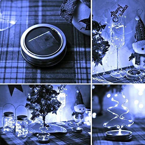 GONIMY Solar Mason Jar String Lights Lid, [Upgraded] 9 Pack 20 Led Antirust Waterproof Fairy Firefly Jar Lids Lights with 9 Hangers (Jars Not Included) for Patio Garden Wedding (Cool White)