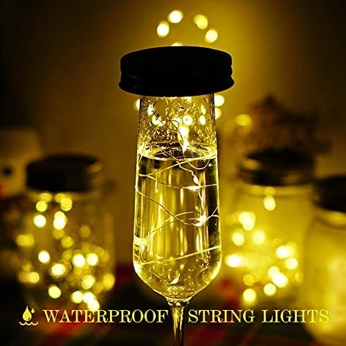GONIMY Solar Mason Jar String Lights Lid, [Upgraded] 9 Pack 20 Led Antirust Waterproof Fairy Firefly Jar Lids Lights with 9 Hangers (Jars Not Included) for Patio Garden Wedding (Warm White)