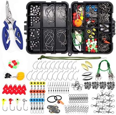 Fishing Accessories Kit【188PCS】 Set with Tackle Box, Including Pliers, Jig Hooks, Bullet Bass Casting, Swivels Snaps, Sinker Sliders, Line Beads, Sinker Weights, Split Rings, Fishing Leaders.