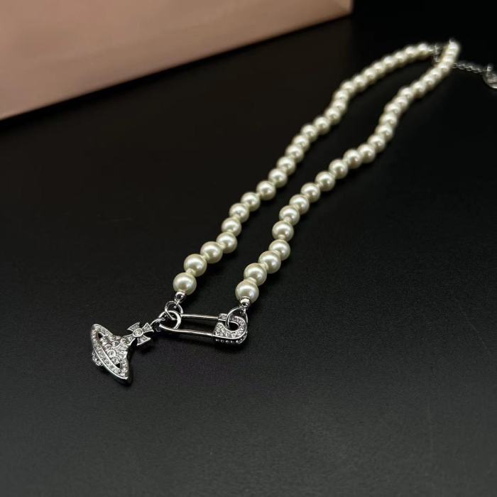 Vivienne Westwood 西太后珍珠项链镶钻带延长线情侣同款不掉色星球款式
