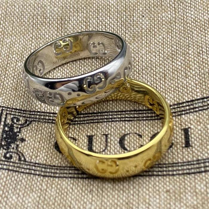 Two color gold plated hollow logo ring