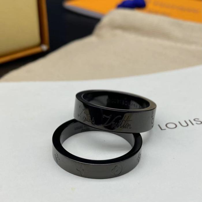 Black steel 3D embossed logo letter ring