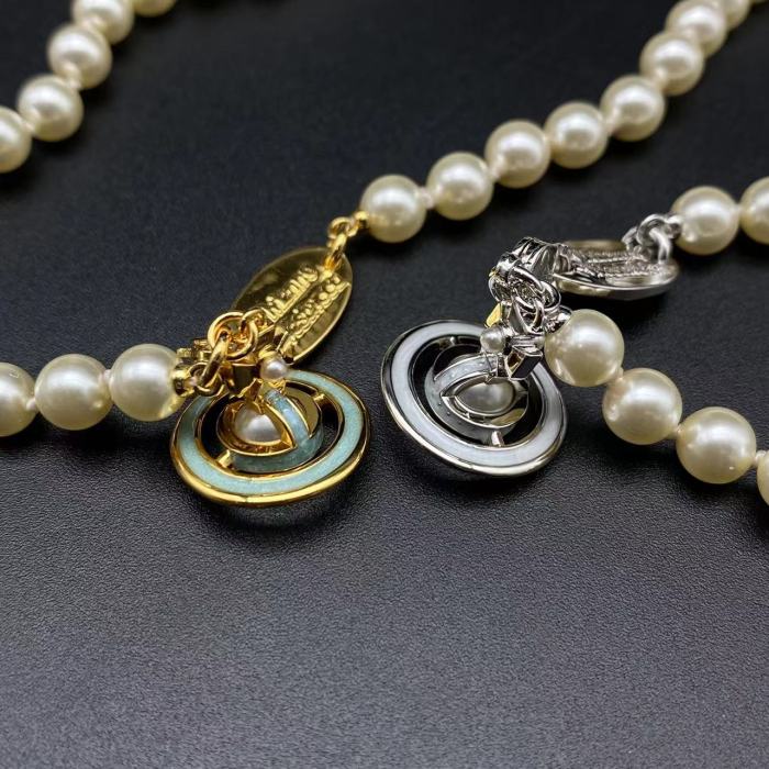 West Queen enamel Flyer Pearl rhinestone necklace