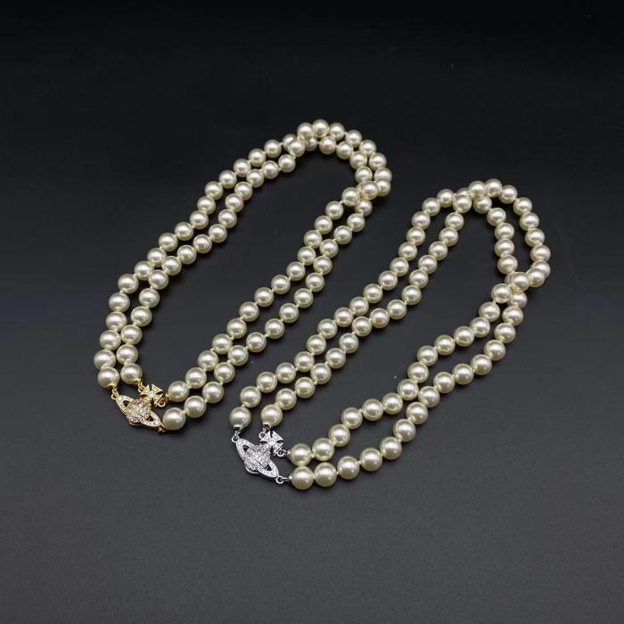 Double row pearl magnetic necklace