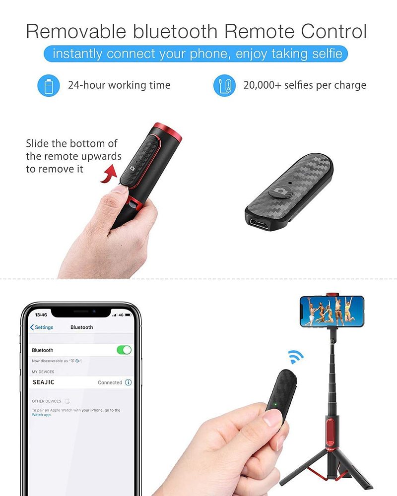 ulanzi sk 01 bluetooth selfie stick tripod wireless selfie stick monopod for ios iphone11 huawei android phones selfiestick