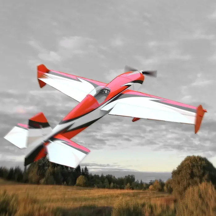 OMPHOBBY 70E Edge 540 v2 balsa 3D airplane - red color scheme, front view