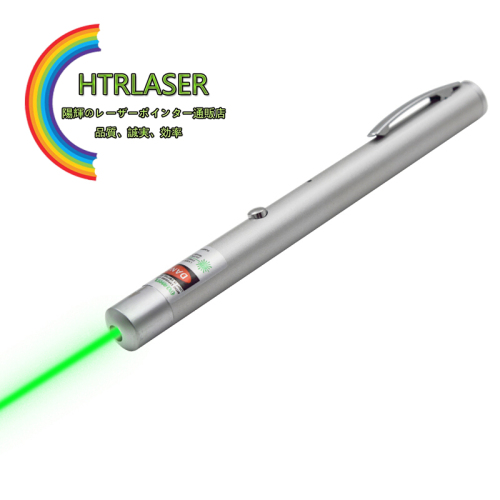 銀色ペン型 usb充電式5mw緑色レーザーポインター指示棒