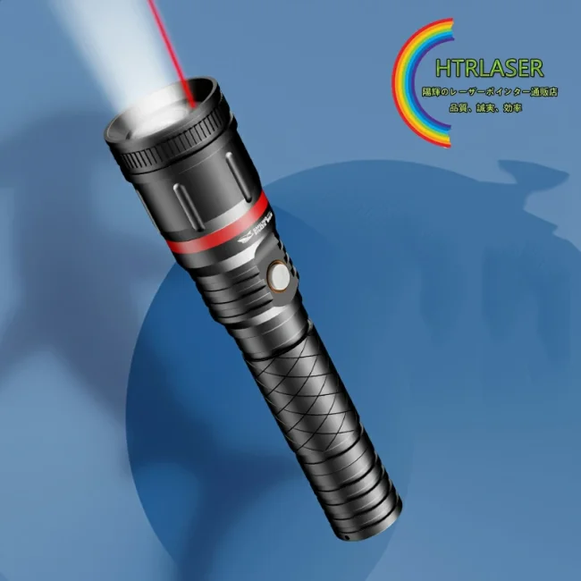 高輝度ポータブル小型多機能ズーム led付きレーザー懐中電灯 赤色レーザーポインター生活防水 工事現場指示 カラス撃退など多用途