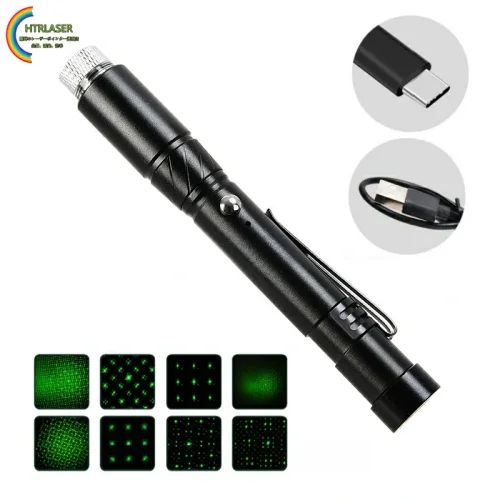 Type-C充電式クリップ付きグリーンレーザーポインター｜高輝度・教鞭・不動産／建築模型の指示用