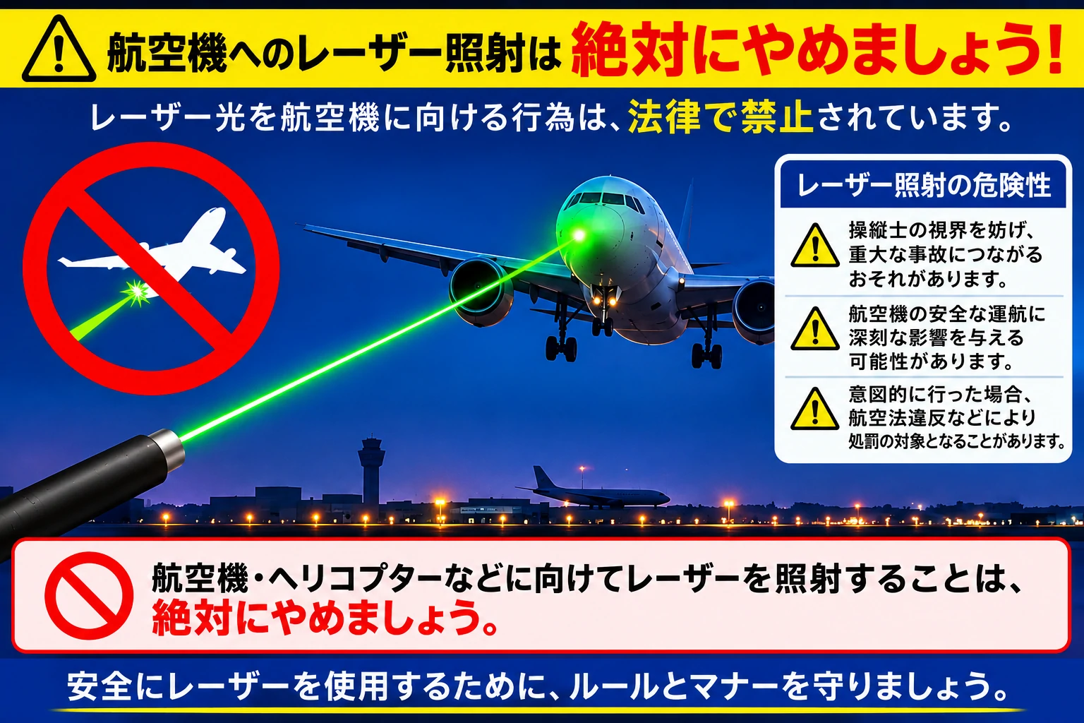 航空機へのレーザー照射禁止