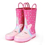 Kids Girl Rain Boots Pink unicorns with hearts