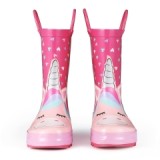 Kids Girl Rain Boots Pink unicorns with hearts