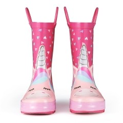 Kids Girl Rain Boots Pink unicorns with hearts