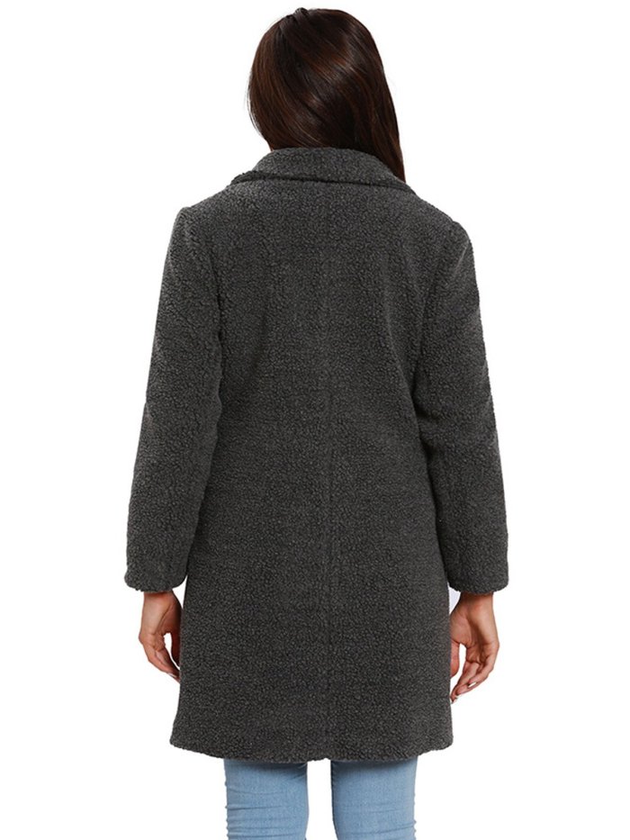 Women Solid Color Single Breasted Slim Autumn Winter Coat