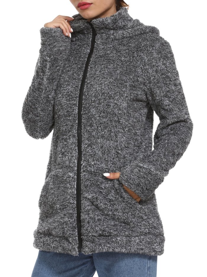 Women's Casual Hoodie Pockets Zipper Winter Coat