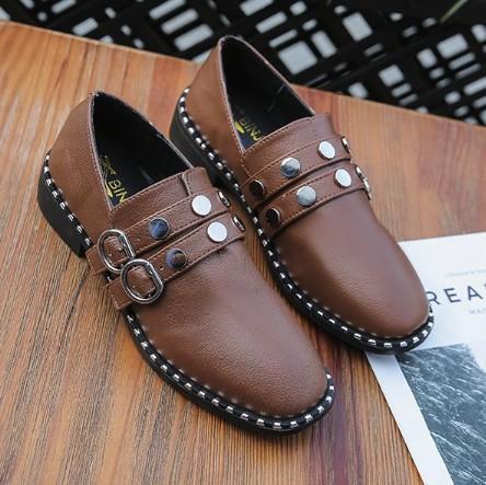 Brown Spring/Fall PU Chunky Heel Daily Adjustable Buckle Loafers