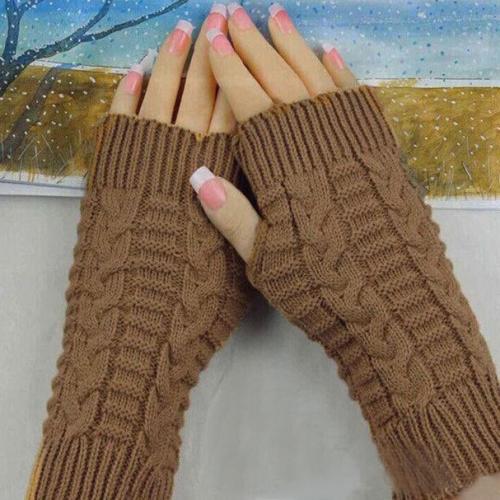 Winter Knitted Fingerless Gloves Mittens for Women Solid Color