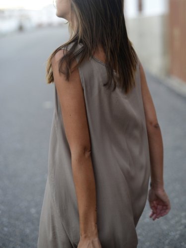 Gray Solid A-line Sleeveless Dress