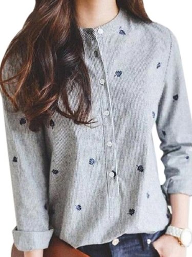 Embroidery Long Sleeve Casual Tops
