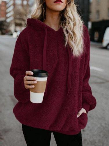 Autumn Winter Fleece Long-sleeved Solid Color Hoodies And Sweatshirts