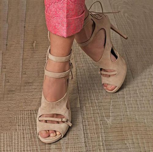 Chunky Heel Casual Pumps Shoes Lace-Up Summer Elegant Sandals