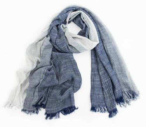 Winter Scarf Warm Soft Tassel Gray Plaid Woven Wrinkled Cotton Scarves