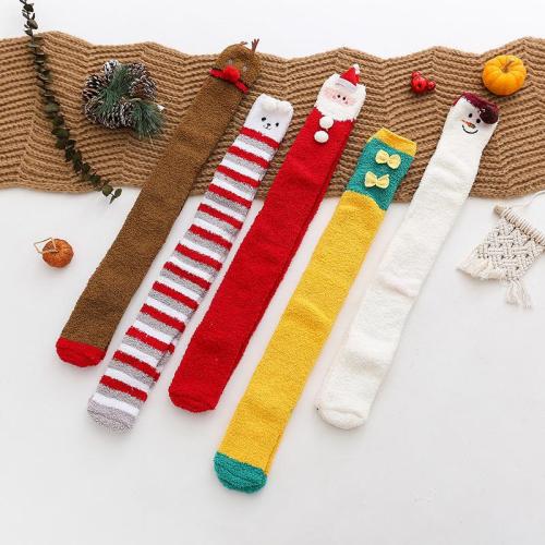 Autumn and Winter New Christmas Knee Socks Cartoon Embroidered Coral Velvet Floor Socks Long Barrel Plus Leg Socks