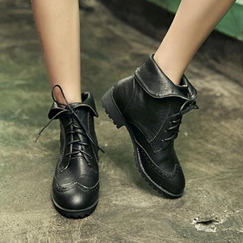 2019 Womens Low Heel Lace-Up Canvas Daily Ankle Boots