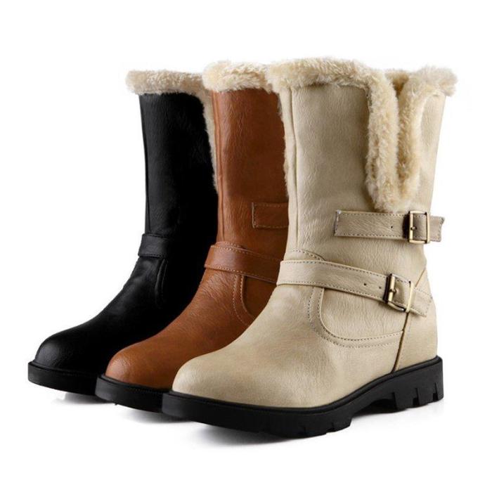 Womens Casual Round Toe Pu Snow Boots
